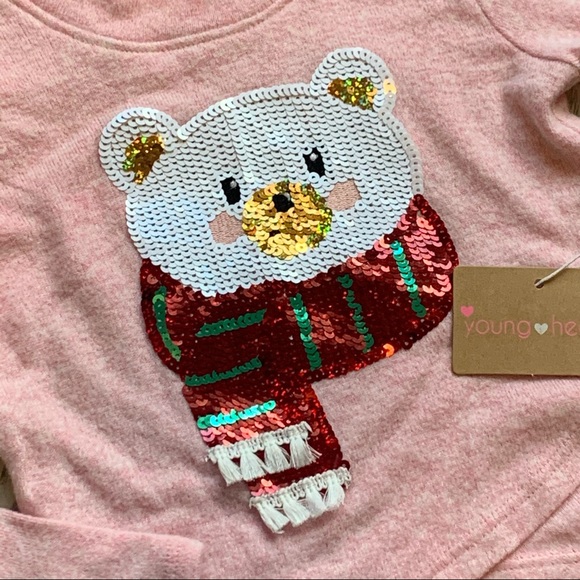 NWT YOUNG HEARTS | Pink Holiday Sweater Top - Picture 3 of 5